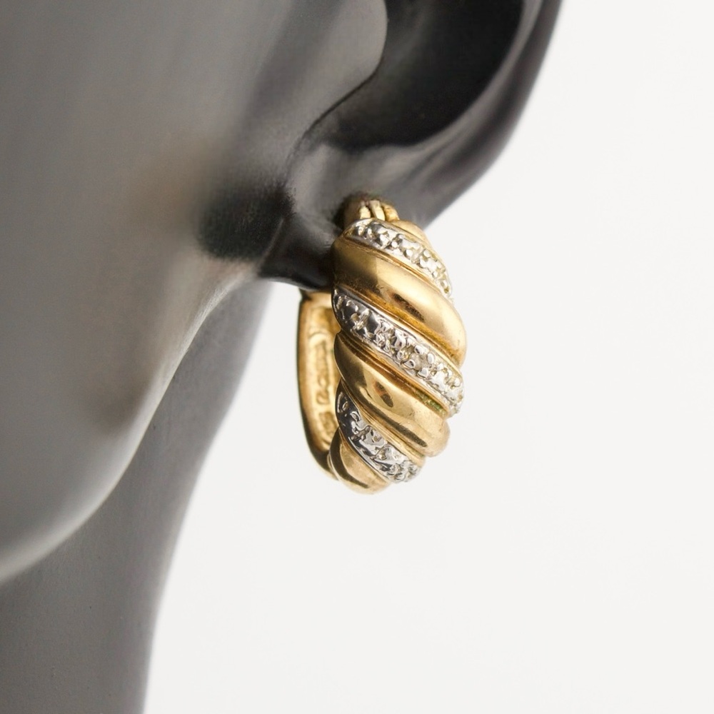 Ross-Simons Genuine Diamond Hoop Earrings Gold Vermeil Sterling Twisted Cable